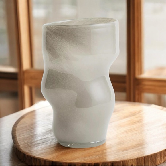 New West Elm XL Boho Gray Glass Abstract Asymmetrical Flower Vase Home Décor 10” - Picture 1 of 12